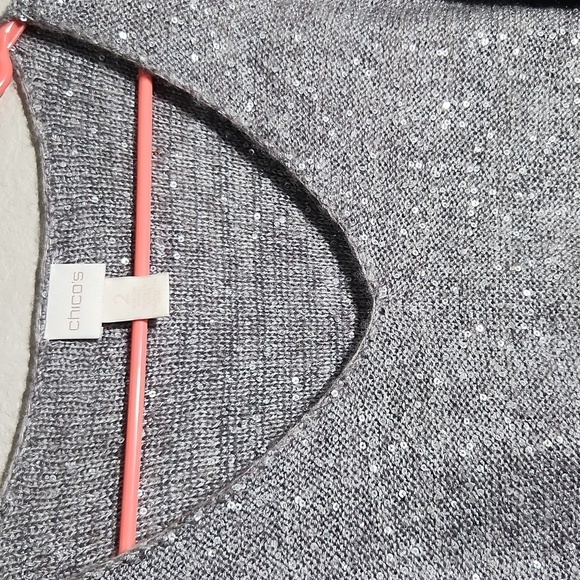 Chicos Sweater Womens Size 2 Sequins gray Lace Wool Mohair Whimsy - Picture 6 of 7
